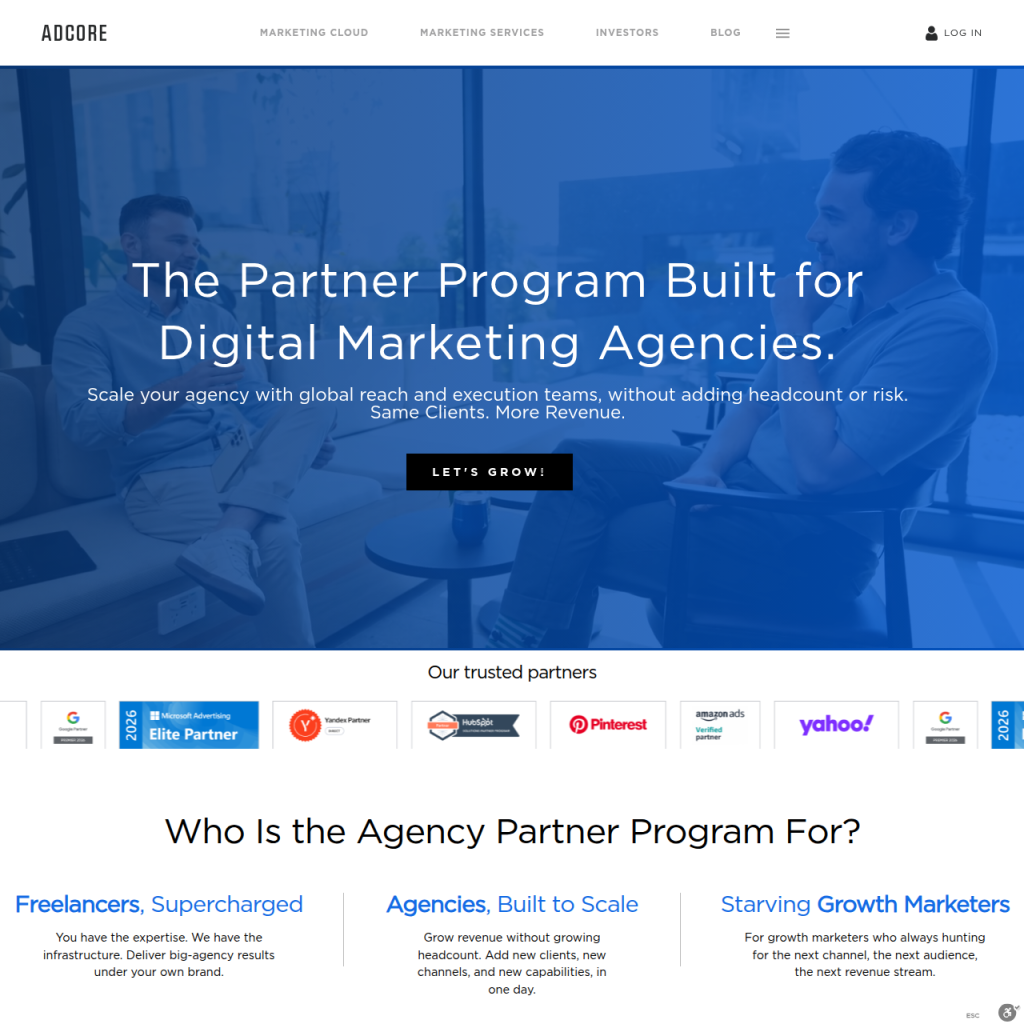 adcore partner program screenshot