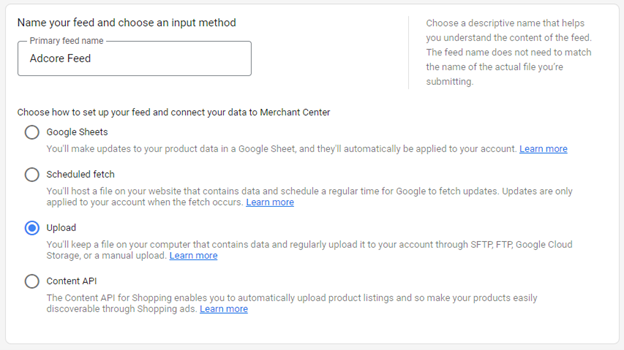 Add feed to merchant center